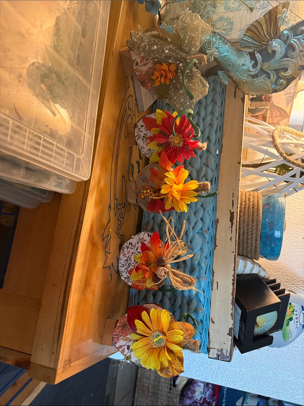 Handcrafted Yellow & Red Floral Pumpkins decor - Unbranded